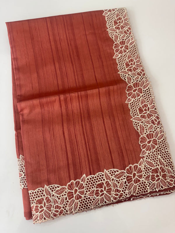 Cutwork Semi tussar saree MTSS879 Dark Peach