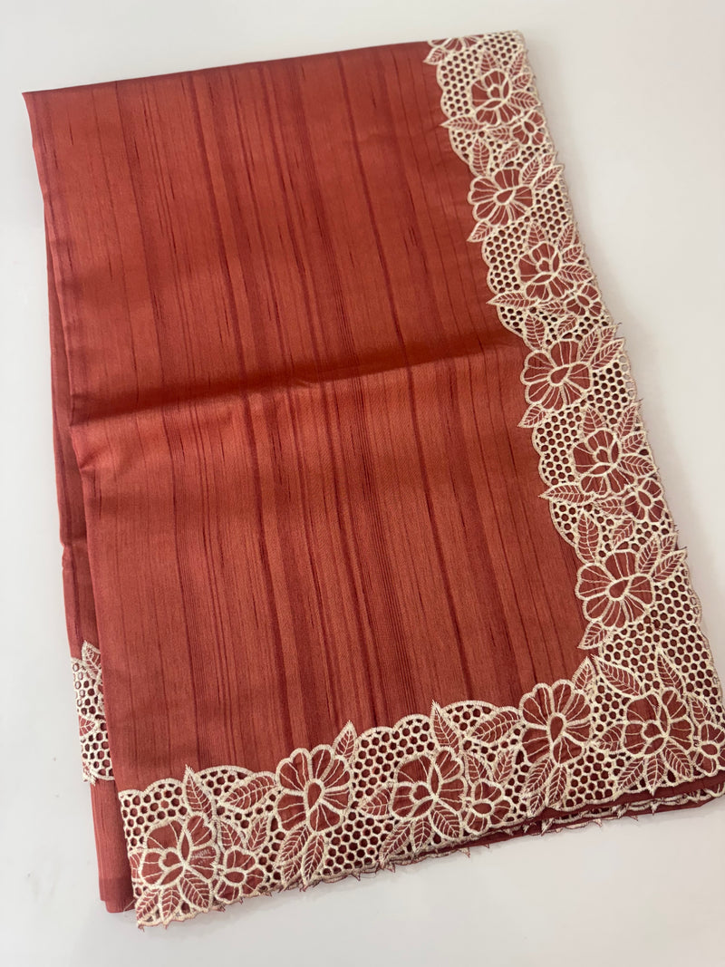 Cutwork Semi tussar saree MTSS879 Dark Peach