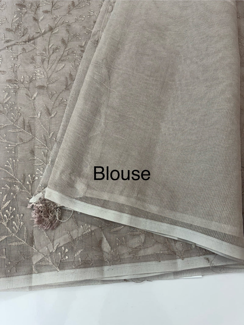 Supernet embriodery saree MS7854 - Pastel NudeBrown