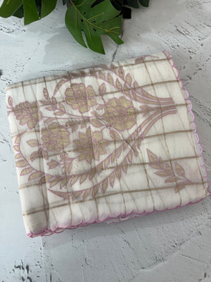 Check Mul chanderi saree with applique work MSH164 - White to Lavender