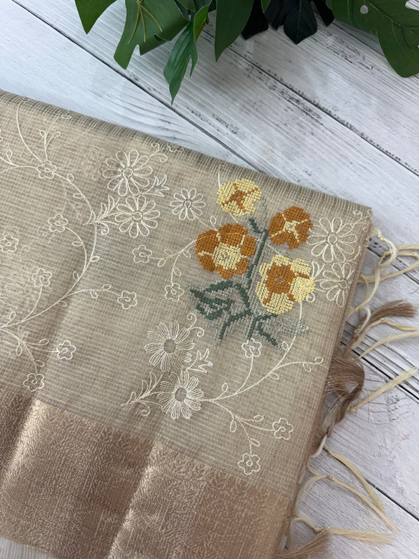Tissue Silk embriodery saree MS49892