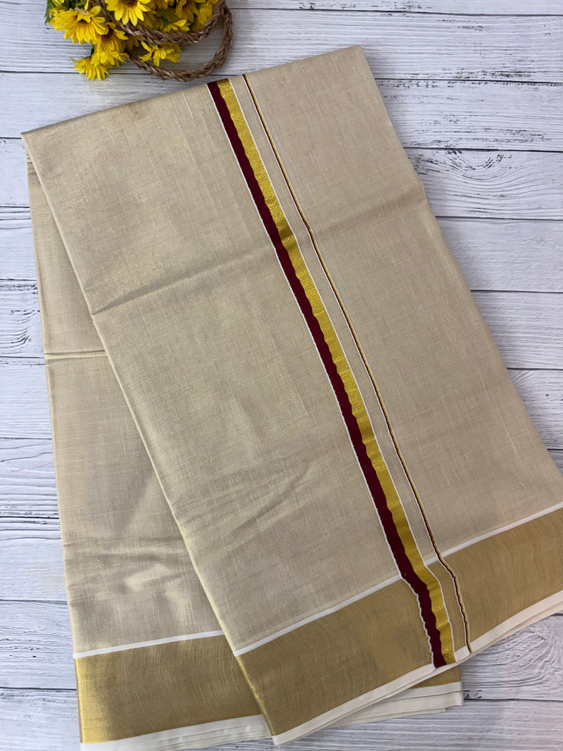 Kerala tissue saree- Maroon Kara