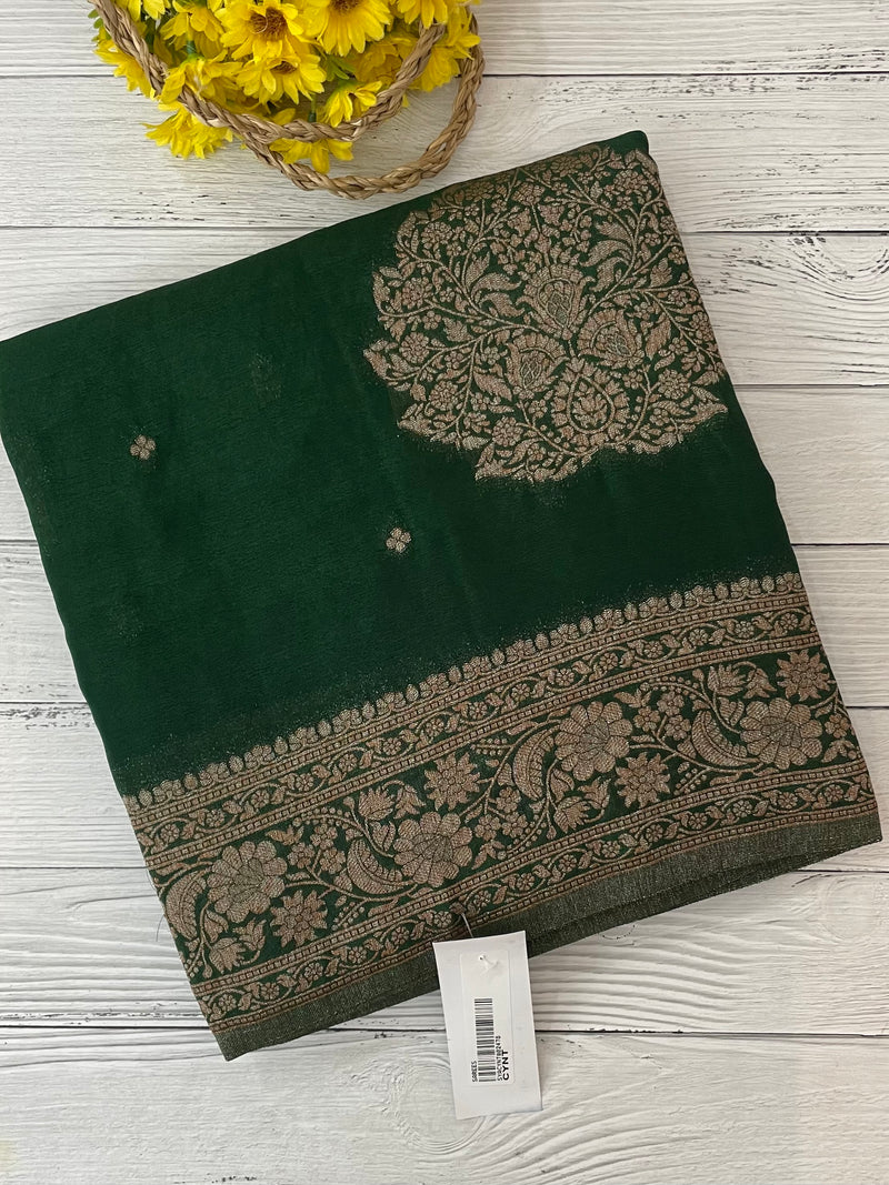Semi banarasi Crepe Chiffon saree - MS1499 BOTTLEGREEN
