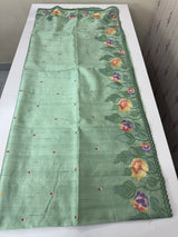 Crushed Blended tussar silk saree with embroidery- MTS355 - MintGreen