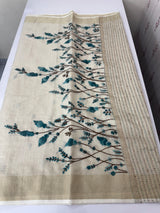 Tissue linen saree with embroidery MLS8977