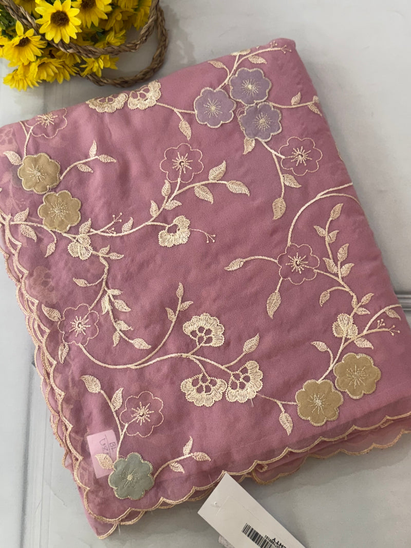 Pure Georgette saree with embriodery and applique work MS15567 Pink
