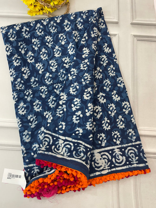 Pure mul cotton hand block printed saree SKSRMY