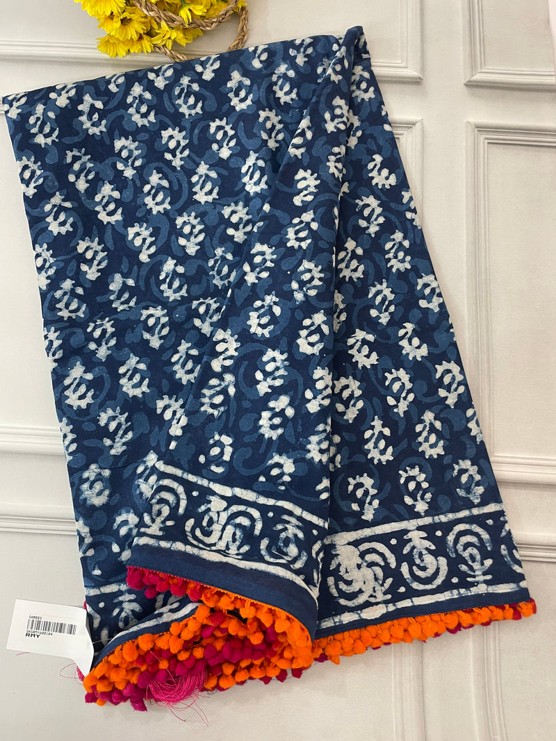 Pure mul cotton hand block printed saree SKSRMY