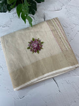 Tissue linen saree with embroidery MLS8977