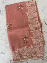 Soft crush Organza saree with embroidery and applique work MS14764 Peach