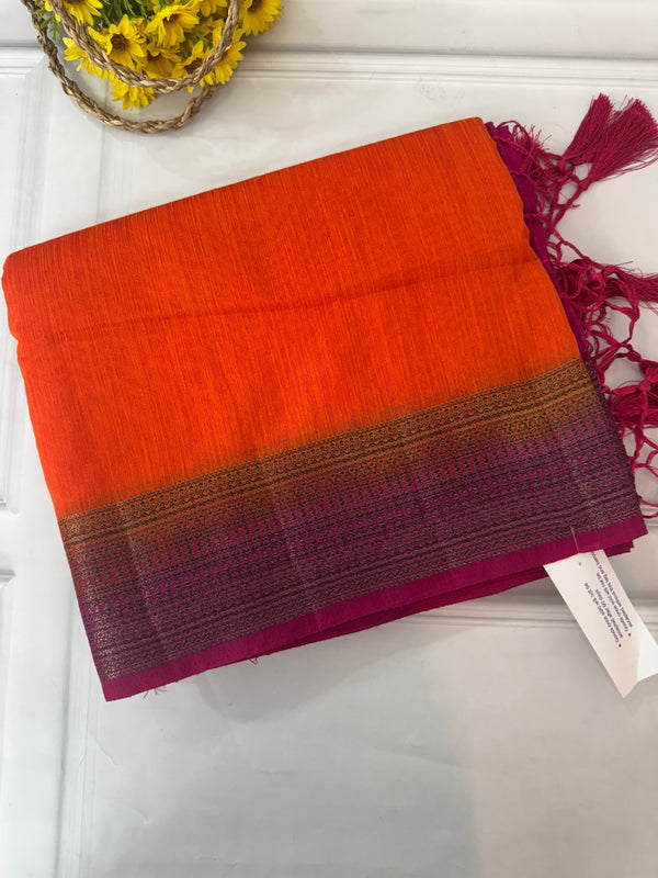 Jute silk sarees with contrast pallu & blouse MJL396