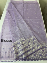 Glassy tissue organza saree with embroidery FKSF133- Lavender