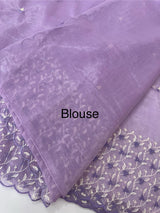 Glassy tissue organza saree with embroidery FKSF133- Lavender