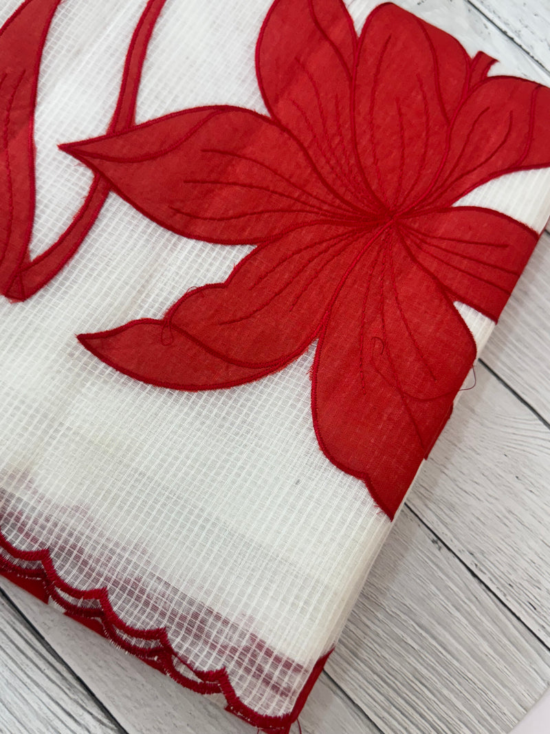 NetKota Applique work saree   -MSH998 White & Red