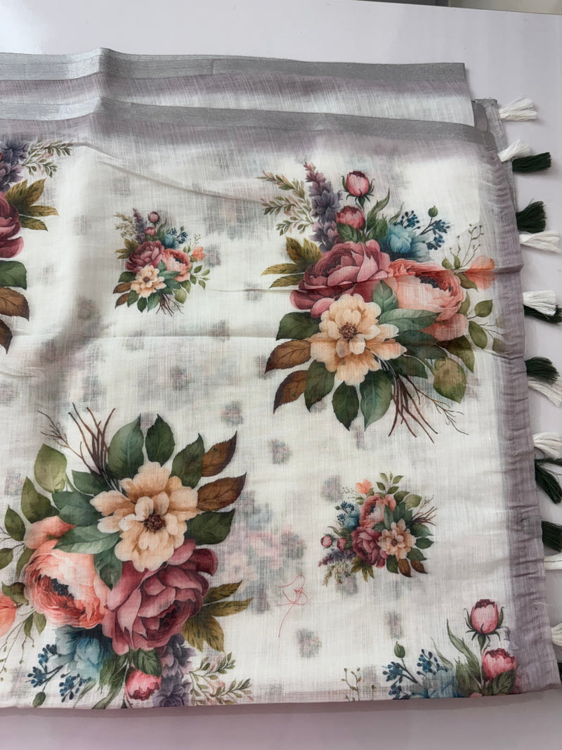 Digital printed semi Linen Saree MLS615- 18