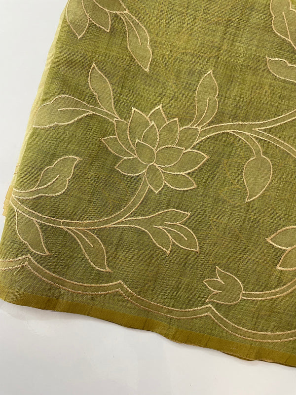 Ombre Soft Tissue linen saree with appliqué work MSL875