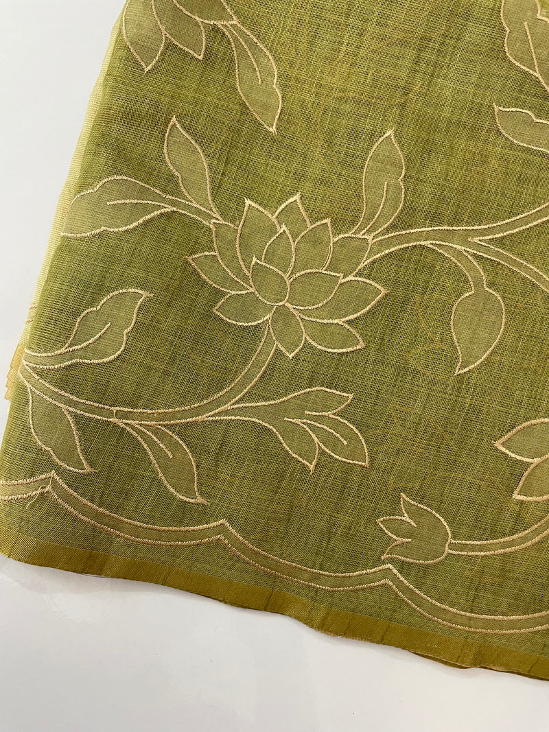 Ombre Soft Tissue linen saree with appliqué work MSL875