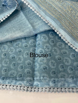 Supernet saree with digital prints and chikankari border SKFNSEM