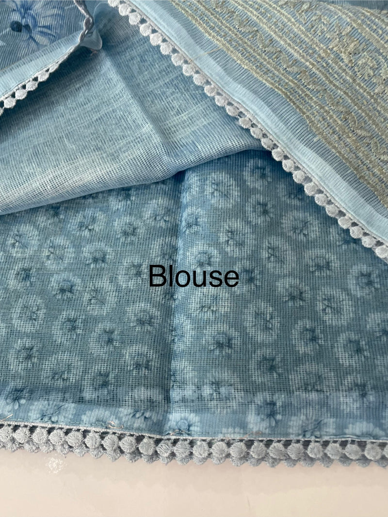 Supernet saree with digital prints and chikankari border SKFNSEM
