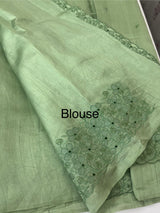 Crushed Blended tussar silk saree with embroidery- MSB7982 DuskyGreen
