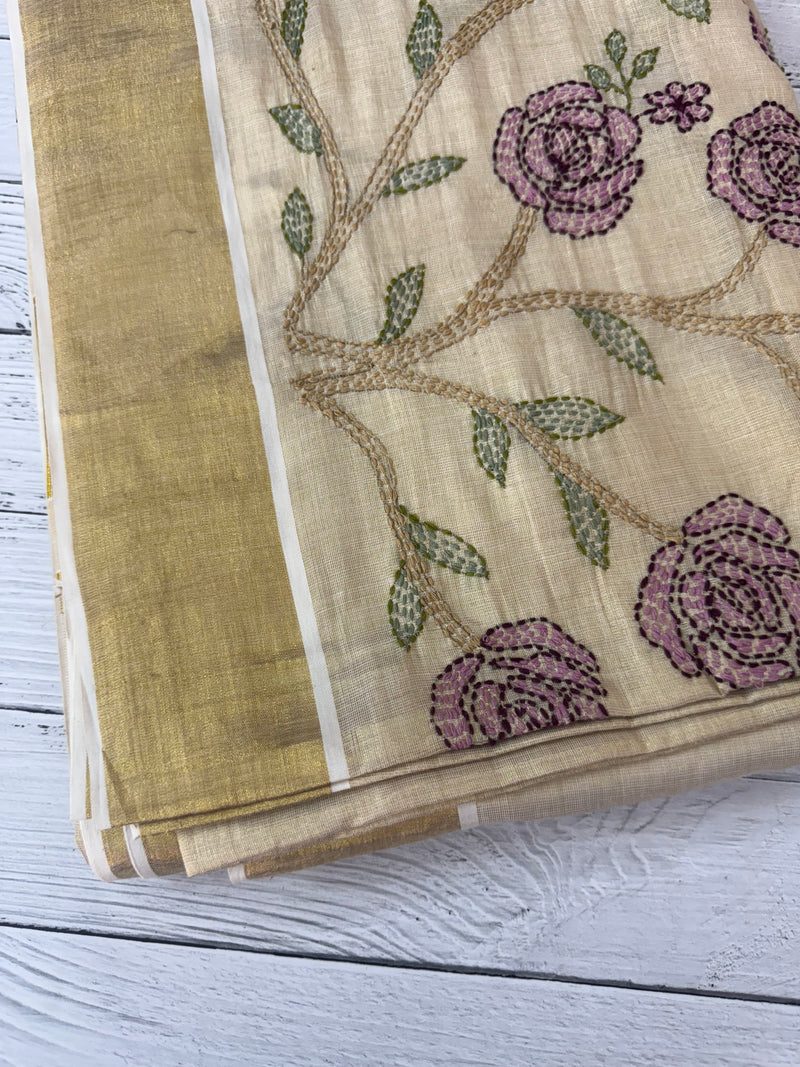 Kerala tissue saree with kanta embriodery