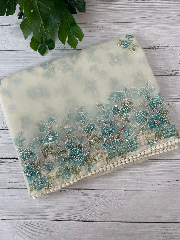 Organza saree with prints & hand embriodery work MS15333