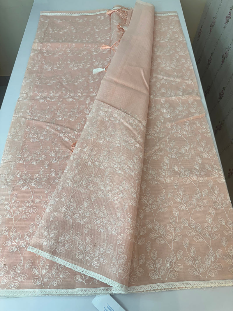 Kota cotton silk embriodery saree MS1455 -PastelPeach
