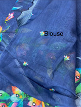 Digital printed semi Linen Saree MLS711- DarkBlue