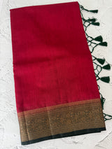 Jute silk sarees with contrast pallu & blouse MJL396 Maroon to Green