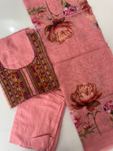 Unstitched Chanderi suit Set with kanta and knot embroidery- MK171