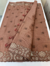 Mul chanderi tissue applique saree MSH151- NudeBrown
