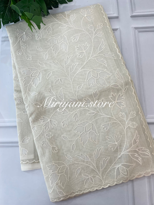 Kota saree with applique work MKAS36 PastelBeige