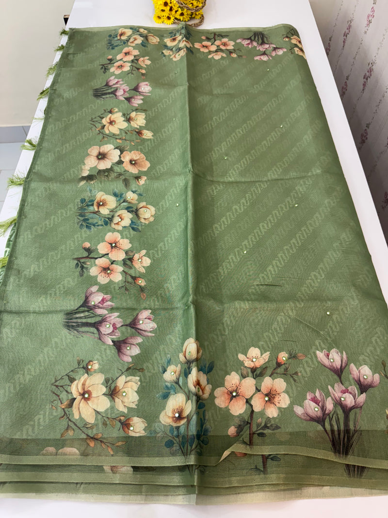 Tissue Silk Saree with digital prints SSKW94- Green