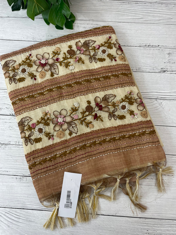 Tissue linen saree with kanta embriodery saree MS88650