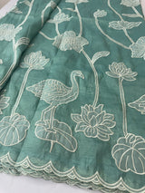 Crush Organza Applique work saree MS14987- Blue