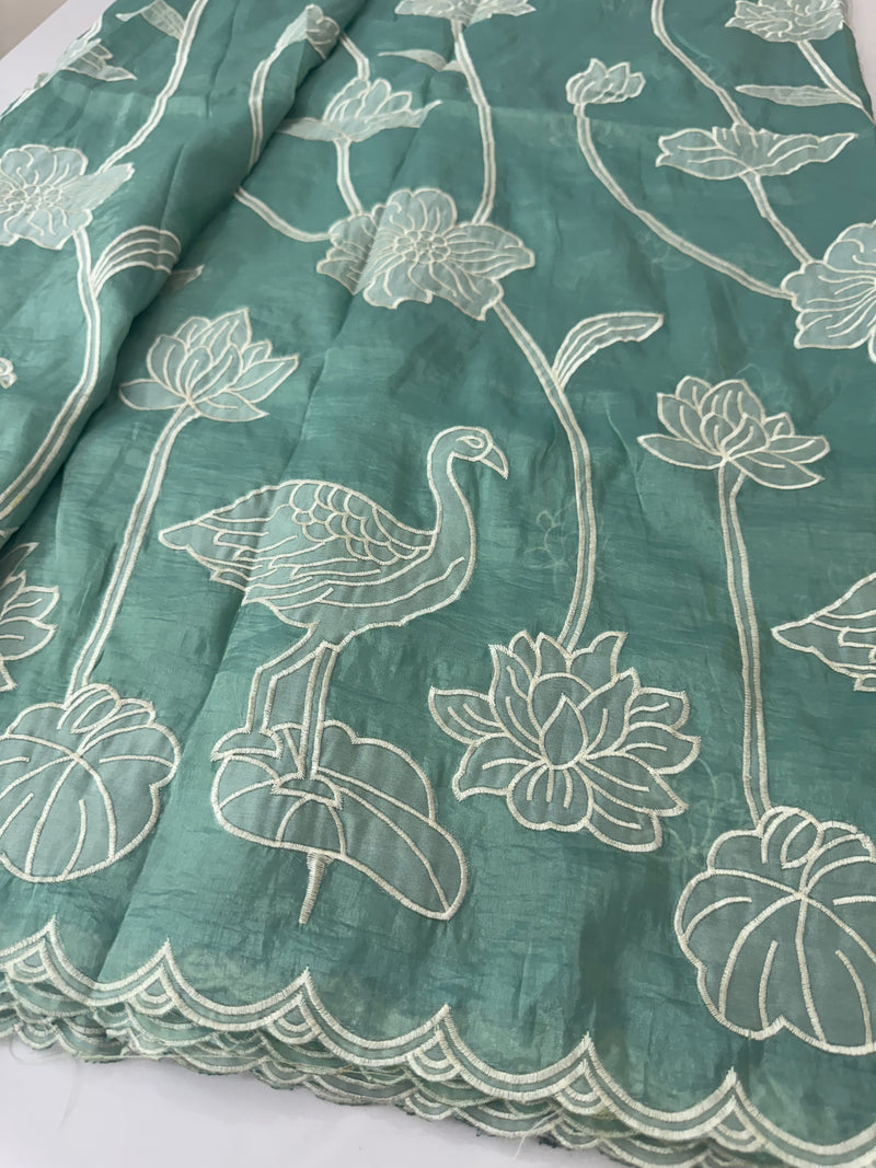 Crush Organza Applique work saree MS14987- Blue