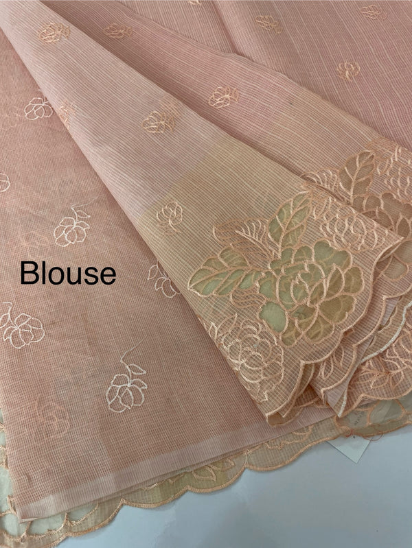 Soft kota silk saree with applique work MS85432 Peach
