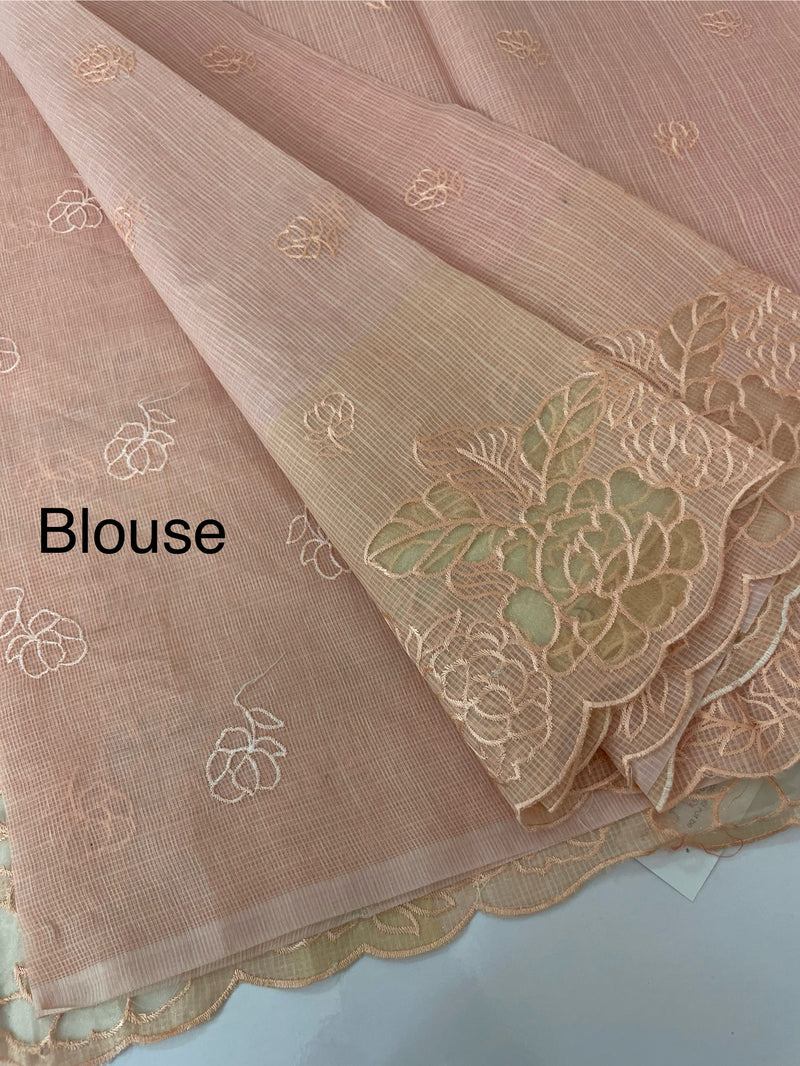 Soft kota silk saree with applique work MS85432 Peach
