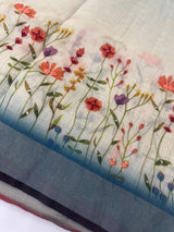 Handworked floral digital printed semi Linen Saree MS14775 (2)