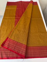 Banarasi semi katan saree with contrast border MS6665- Mustard to Red