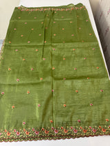 Crush Organza embroidery saree MS14567 LeafGreen