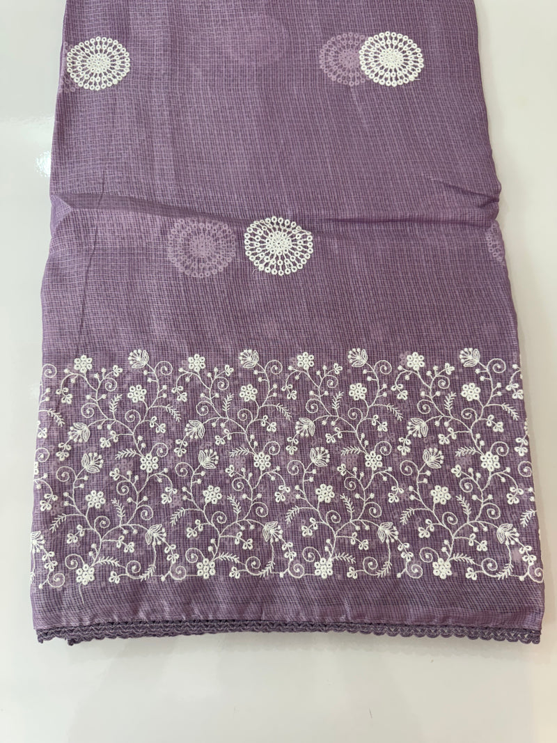 Kota checks saree with embroidery SVTS31 Lavender