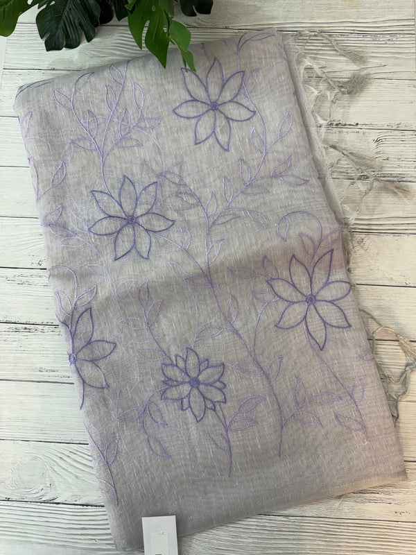 Tissue Linen Saree with embroidery MRS786 - Pastel Lavender