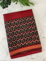 Soft semi Chanderi saree with zari border MS9871 Maroon & Black