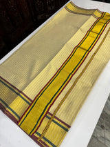 Kerala Golden tissue saree lines - Maroon & Green