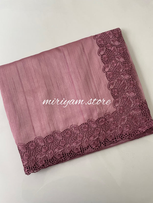 Cutwork semi tussar saree  - MSTH125 DustyPink