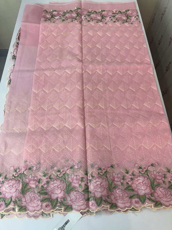 Phulkari NetKota embroidery saree - MPKS905 Pink