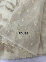 Semi organza saree with appliqué work - MSH906 Ivory