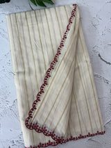 Mul chanderi cotton saree with scalloped borders - MNM131 Maroon