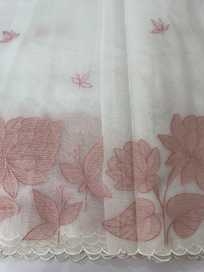 Tissue mix soft silk saree with applique work MTSS5432 White to Peach